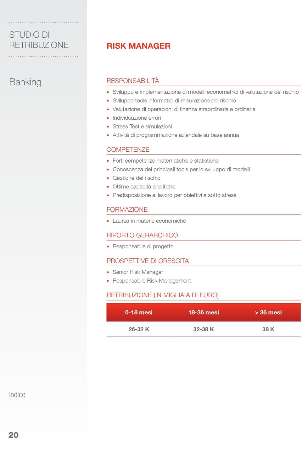 annua Forti competenze matematiche e statistiche Conoscenza dei principali tools per lo sviluppo di modelli Gestione del rischio Ottime capacità analitiche