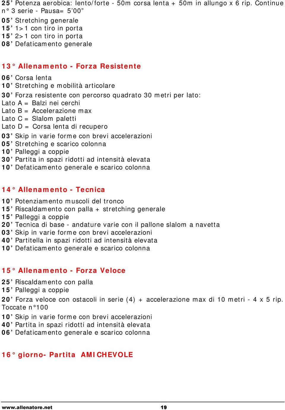 mobilità articolare 30 Forza resistente con percorso quadrato 30 metri per lato: Lato A = Balzi nei cerchi Lato B = Accelerazione max Lato C = Slalom paletti Lato D = Corsa lenta di recupero 03 Skip