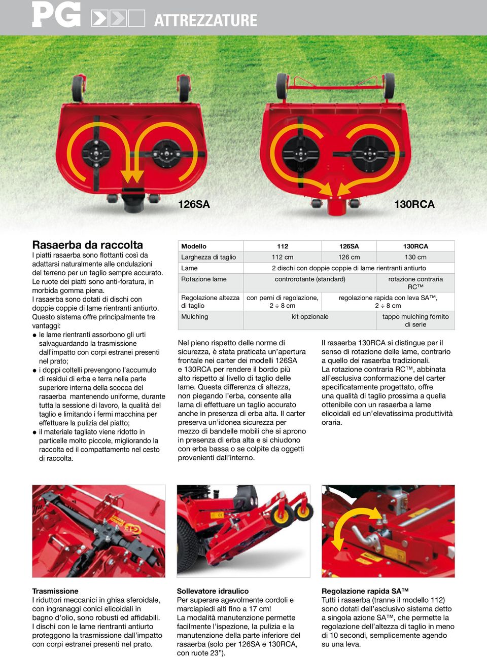 Questo sistema offre principalmente tre vantaggi: le lame rientranti assorbono gli urti salvaguardando la trasmissione dall impatto con corpi estranei presenti nel prato; i doppi coltelli prevengono