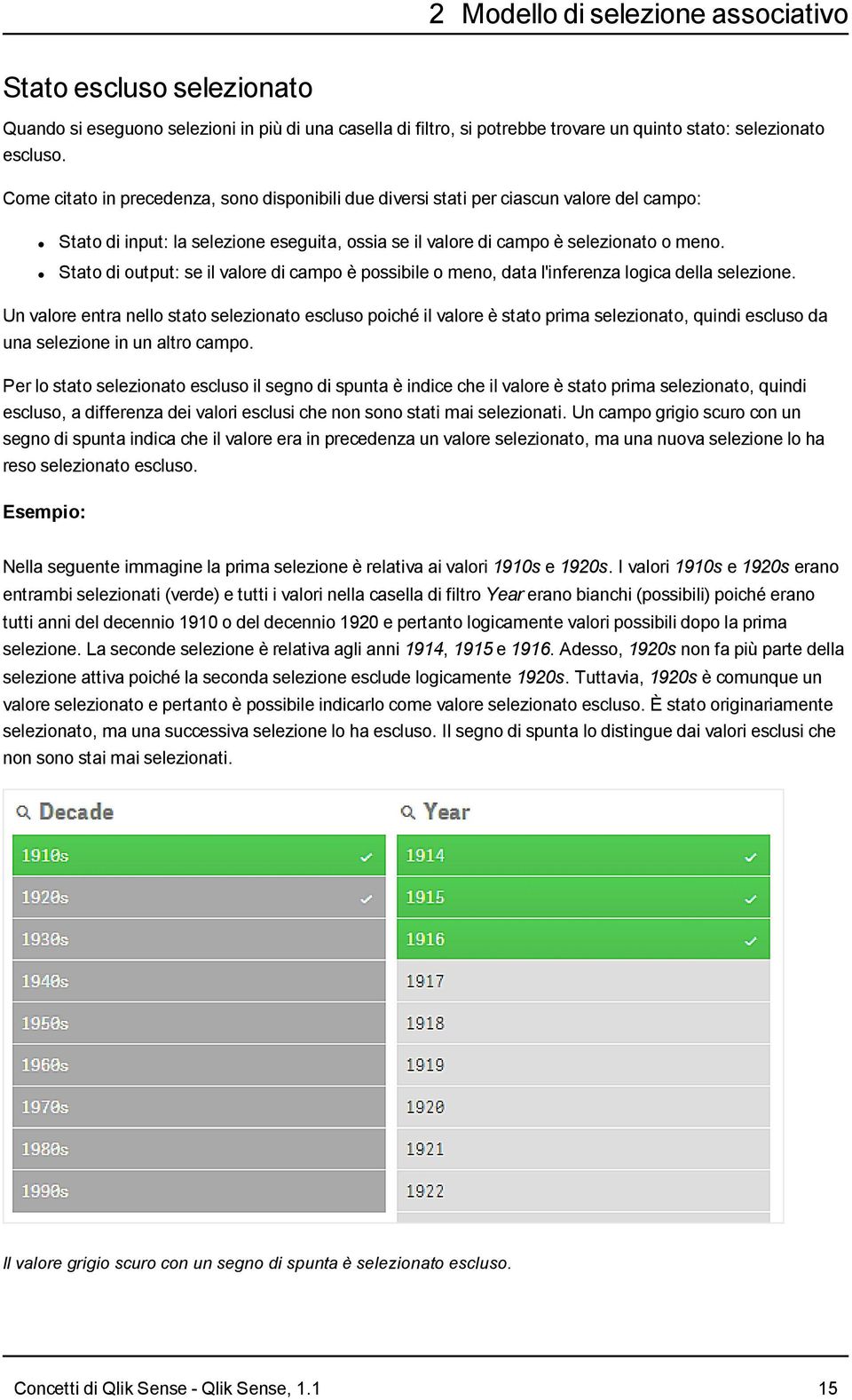 Stato di output: se il valore di campo è possibile o meno, data l'inferenza logica della selezione.