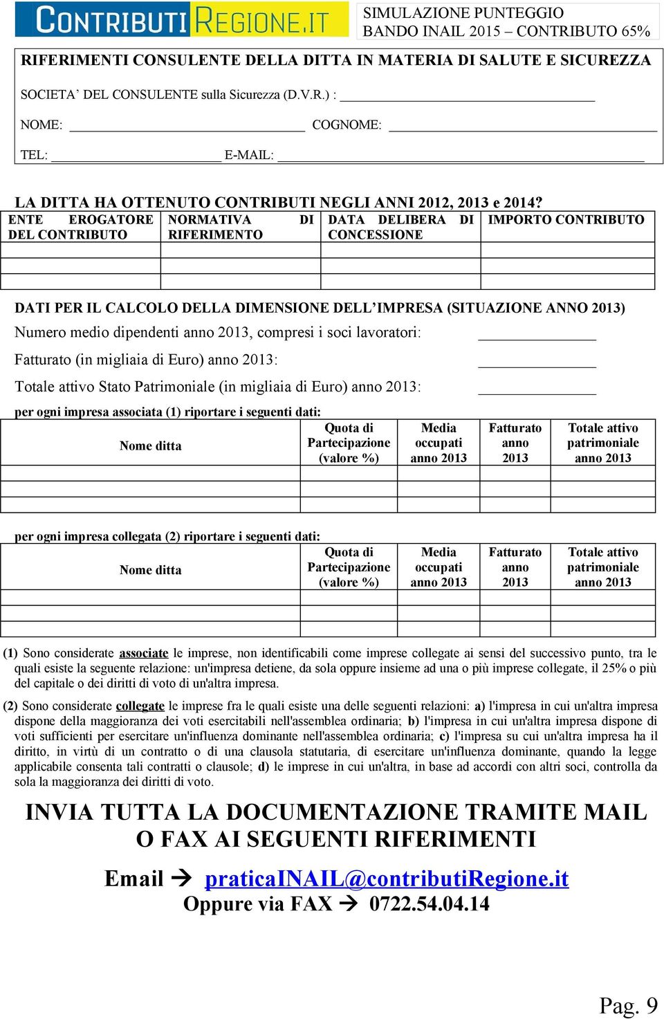 anno 2013, compresi i soci lavoratori: Fatturato (in migliaia di Euro) anno 2013: Totale attivo Stato Patrimoniale (in migliaia di Euro) anno 2013: per ogni impresa associata (1) riportare i seguenti