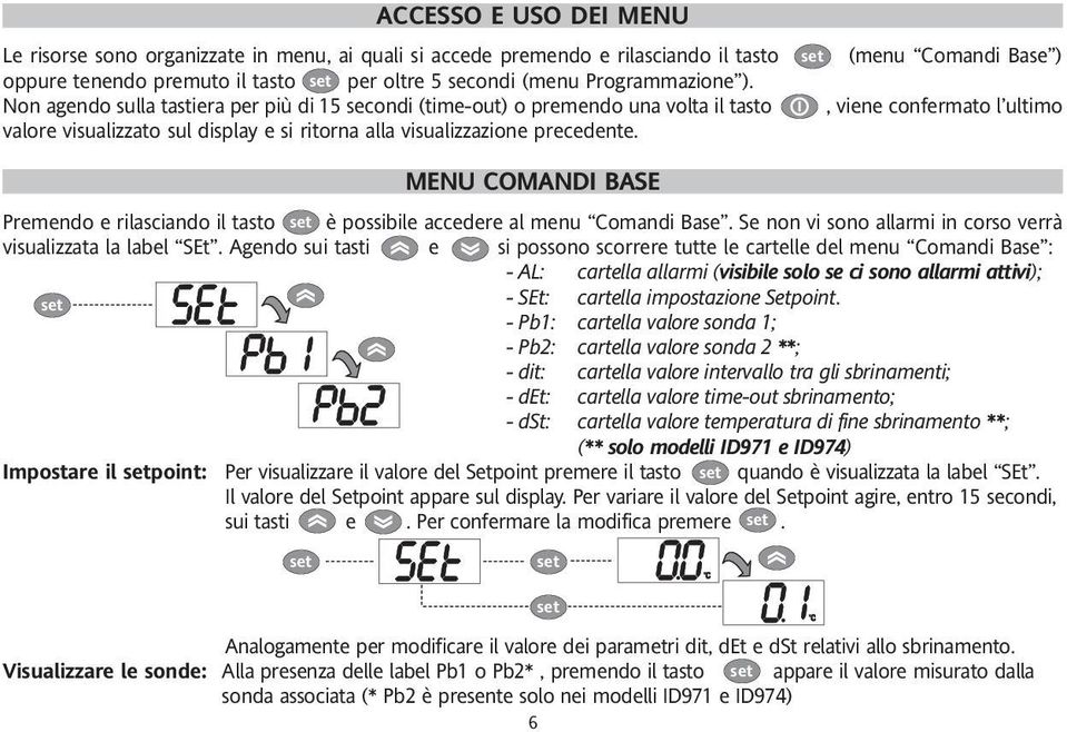 (menu Comandi Base ), viene confermato l ultimo MENU COMANDI BASE Premendo e rilasciando il tasto è possibile accedere al menu Comandi Base.