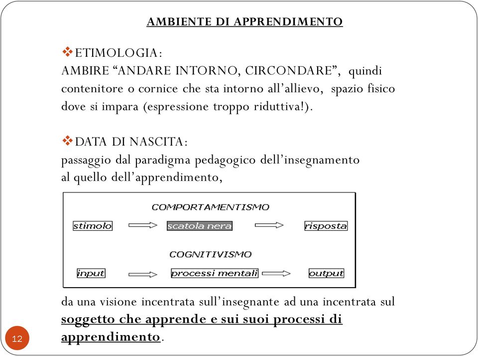 DATA DI NASCITA: passaggio dal paradigma pedagogico dell insegnamento al quello dell apprendimento, 12