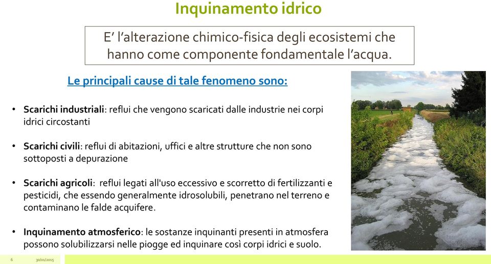 abitazioni, uffici e altre strutture che non sono sottoposti a depurazione Scarichi agricoli: reflui legati all'uso eccessivo e scorretto di fertilizzanti e pesticidi, che