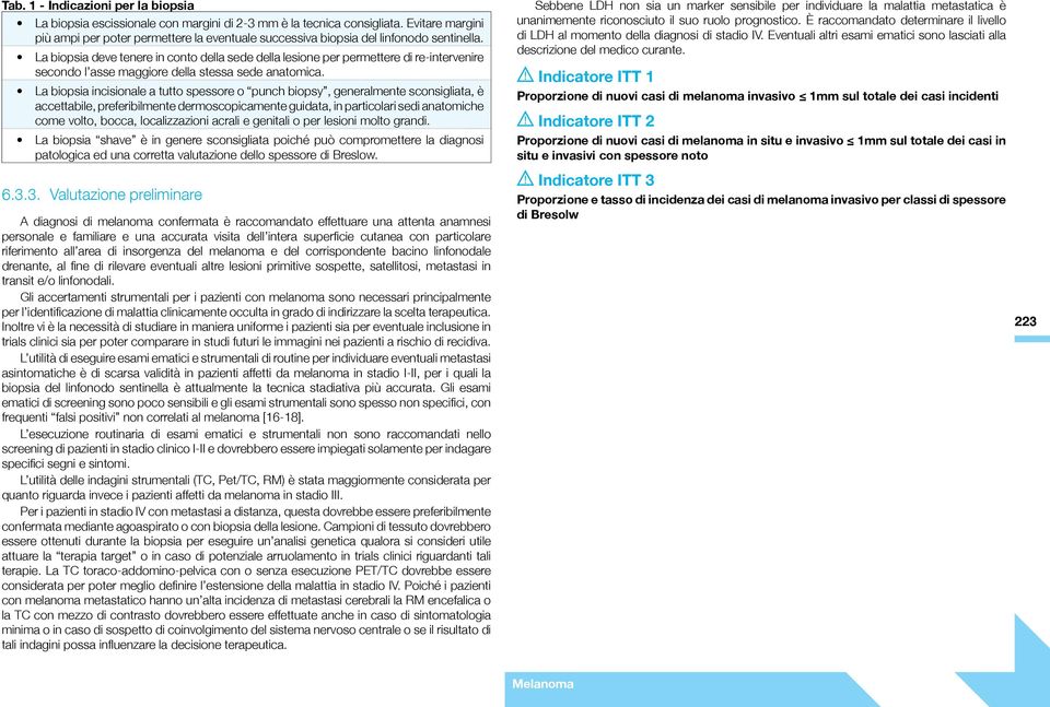 La biopsia deve tenere in conto della sede della lesione per permettere di re-intervenire secondo l asse maggiore della stessa sede anatomica.