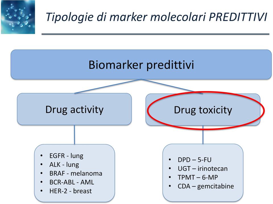 ALK - lung BRAF - melanoma BCR-ABL - AML HER-2 -