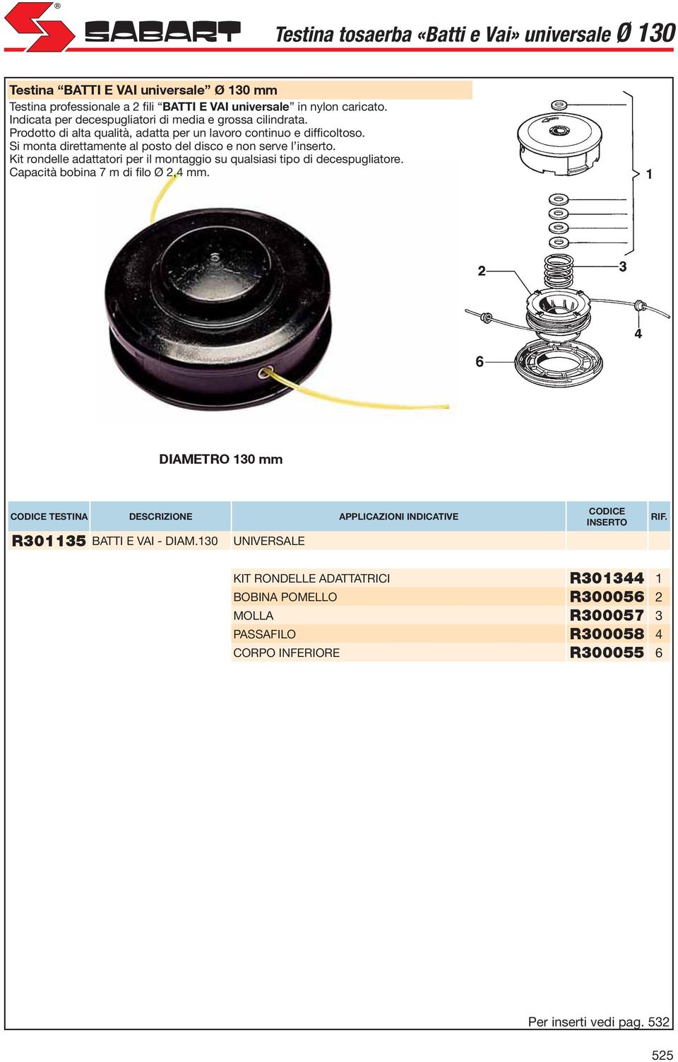 Si monta direttamente al posto del disco e non serve l inserto. Kit rondelle adattatori per il montaggio su qualsiasi tipo di decespugliatore. Capacità bobina 7 m di filo Ø 2,4.