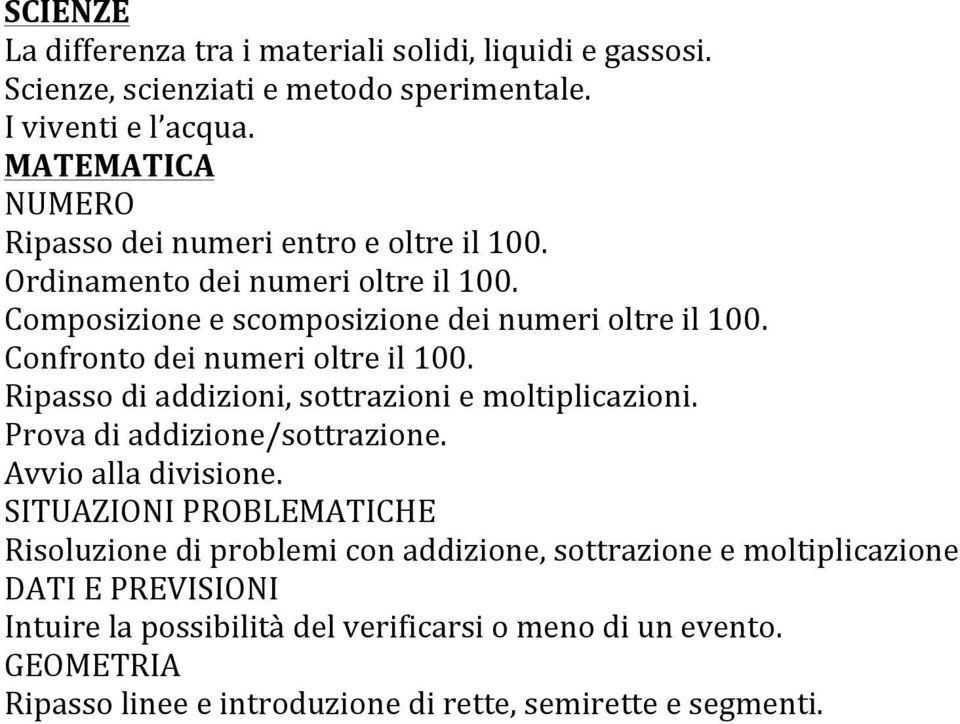 Confronto dei numeri oltre il 100. Ripasso di addizioni, sottrazioni e moltiplicazioni. Prova di addizione/sottrazione. Avvio alla divisione.