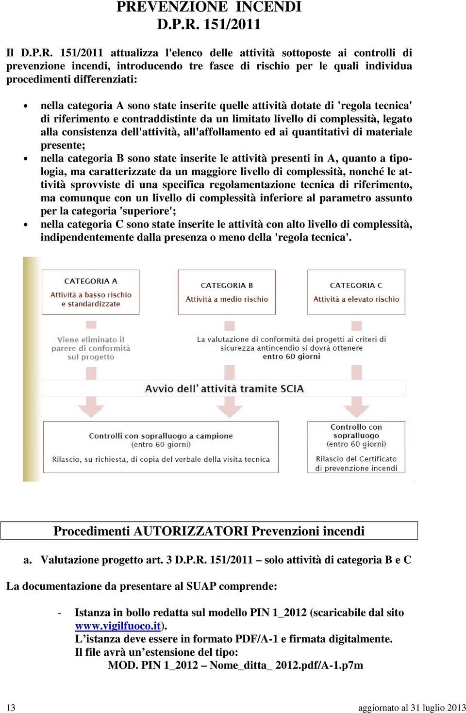 consistenza dell'attività, all'affollamento ed ai quantitativi di materiale presente; nella categoria B sono state inserite le attività presenti in A, quanto a tipologia, ma caratterizzate da un