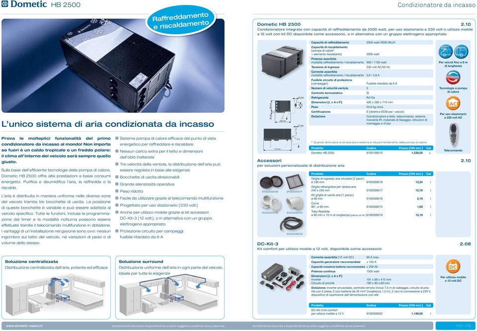 gruppo elettrogeno appropriato L unico sistema di aria condizionata da incasso 2500 watt / 8500 Btu/h Capacità di riscaldamento [ pompa di calore* + elemento riscaldante ] 000 watt modalità