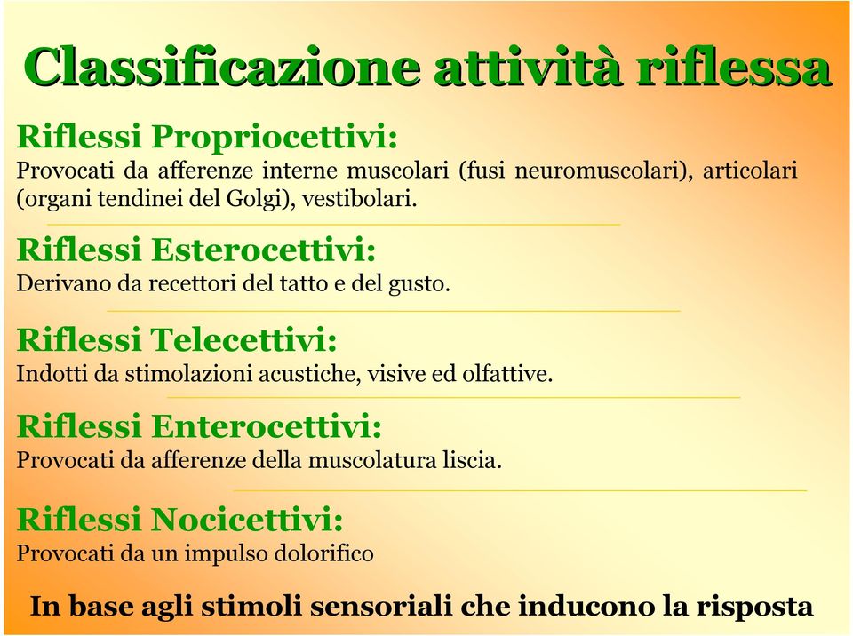 Riflessi Telecettivi: Indotti da stimolazioni acustiche, visive ed olfattive.