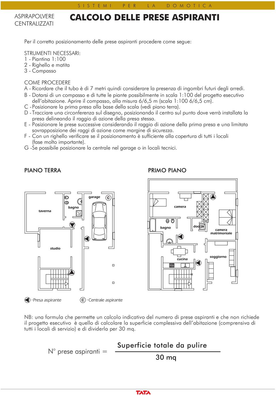 B - Dotarsi di un compasso e di tutte le piante possibilmente in scala 1:100 del progetto esecutivo dell abitazione. Aprire il compasso, alla misura 6/6,5 m (scala 1:100 6/6,5 cm).