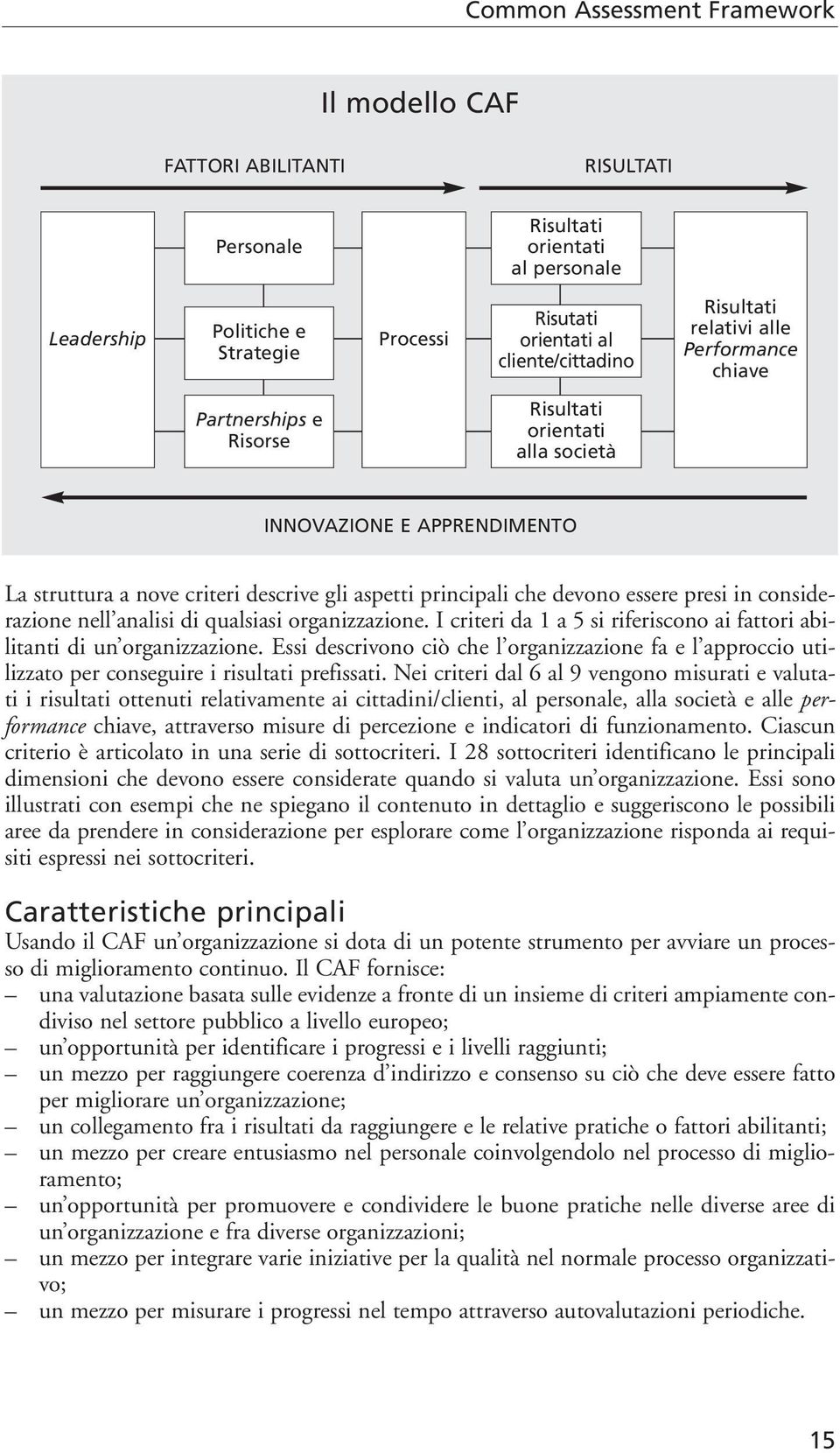 considerazione nell analisi di qualsiasi organizzazione. I criteri da 1 a 5 si riferiscono ai fattori abilitanti di un organizzazione.