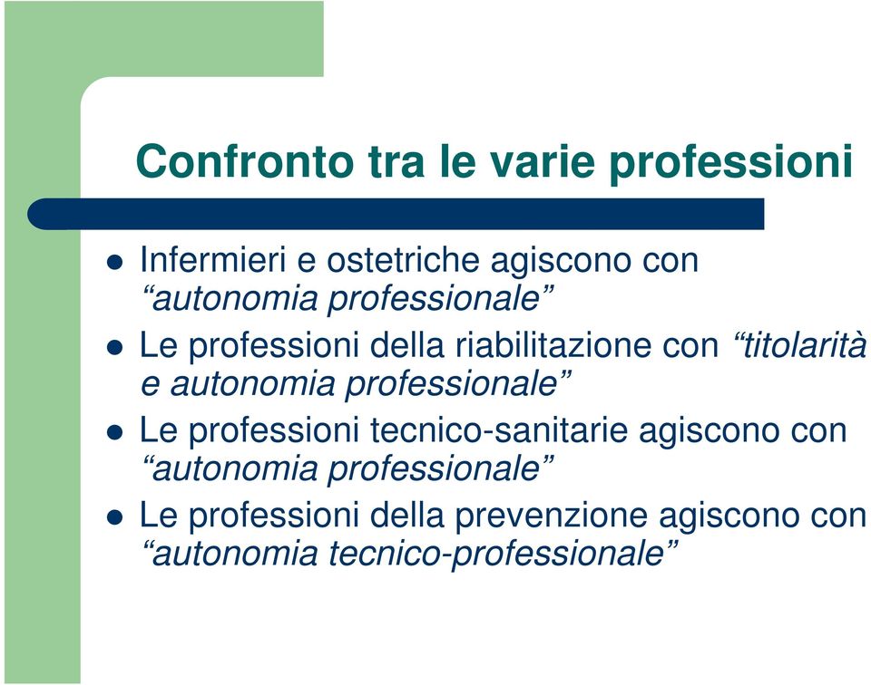 autonomia professionale Le professioni tecnico-sanitarie agiscono con autonomia