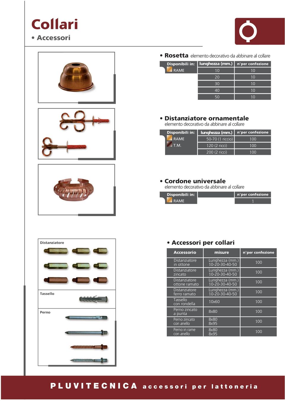 ) 0-70 ( riccio) 20 (2 ricci) 200 (2 ricci) 00 00 00 Cordone universale elemento decorativo da abbinare al collare Distanziatore Accessori per collari Accessorio misure Tassello