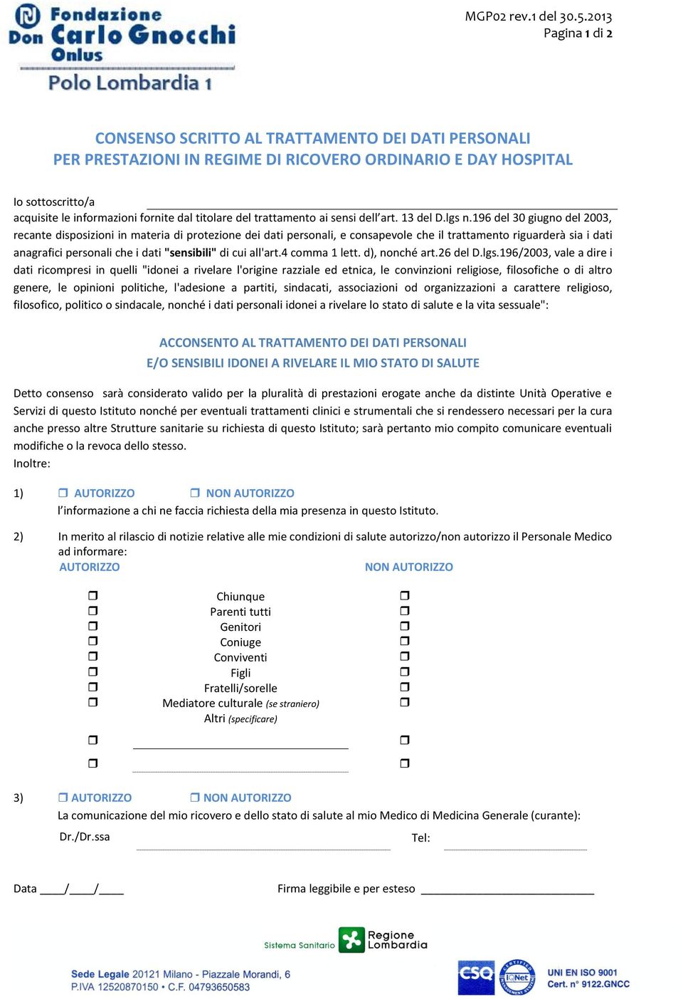 del trattamento ai sensi dell art. 13 del D.lgs n.