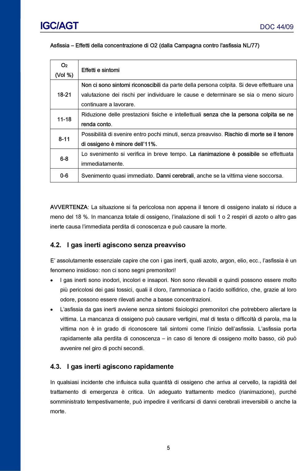 Riduzione delle prestazioni fisiche e intellettuali senza che la persona colpita se ne renda conto. Possibilità di svenire entro pochi minuti, senza preavviso.