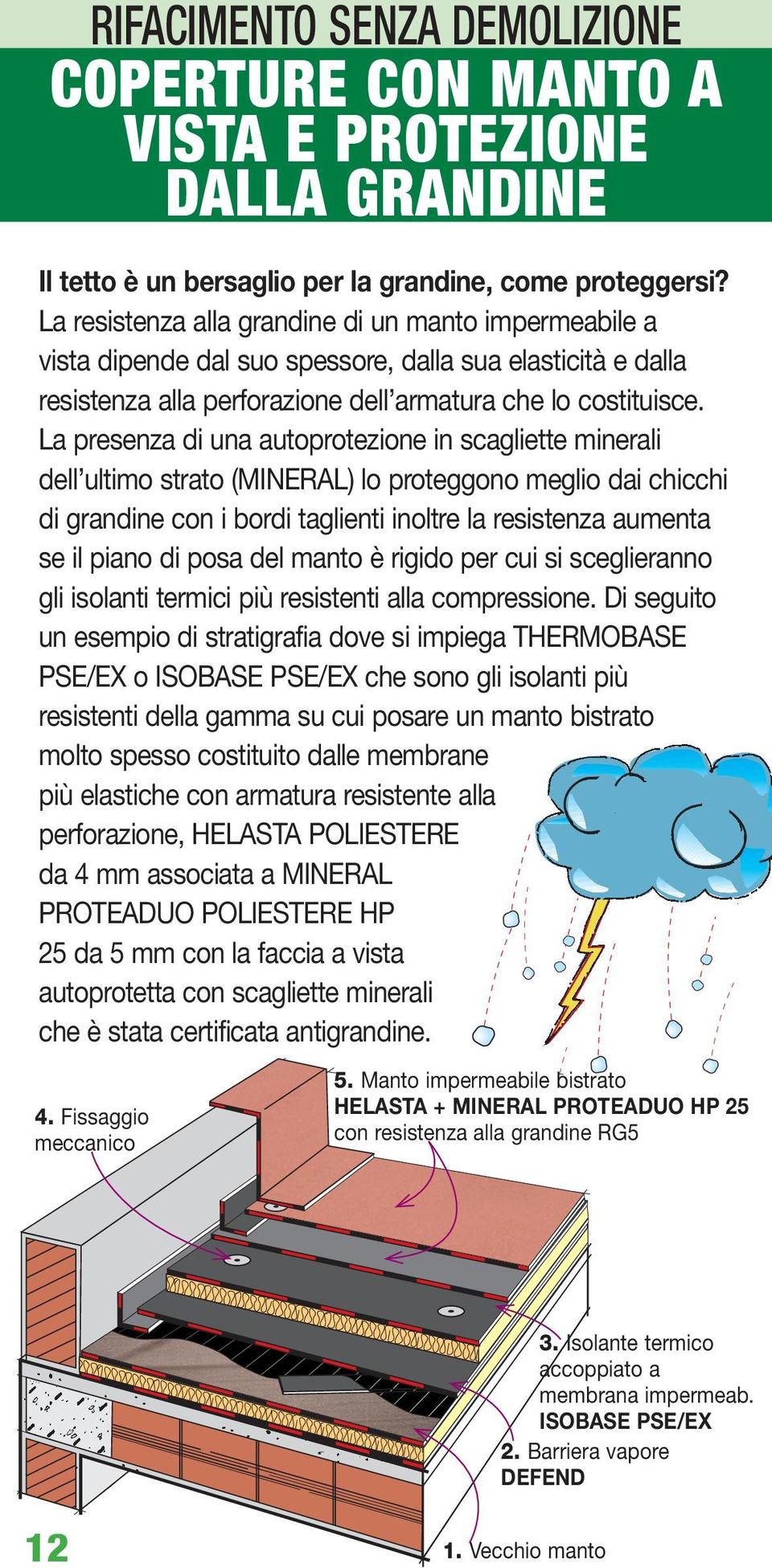 La presenza di una autoprotezione in scagliette minerali dell ultimo strato (MINERAL) lo proteggono meglio dai chicchi di grandine con i bordi taglienti inoltre la resistenza aumenta se il piano di