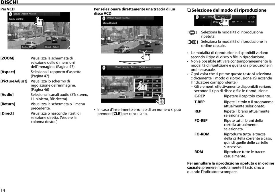 (Pagina 47) Seleziona il rapporto d aspetto. (Pagina 47) Visualizza lo schermo di regolazione dell immagine. (Pagina 46) Seleziona i canali audio (ST: stereo, LL: sinistra, RR: destra).