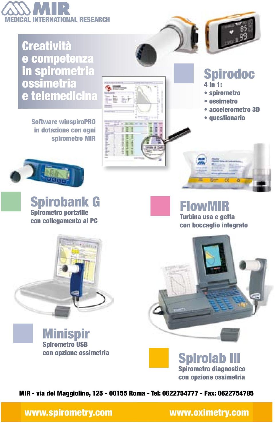 FlowMIR Turbina usa e getta con boccaglio integrato Minispir Spirometro USB con opzione ossimetria Spirolab III Spirometro diagnostico con