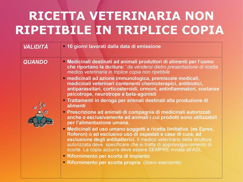 chemioterapici, antibiotici, antiparassitari, corticosteroidi, ormoni, antinfiammatori, sostanze psicotrope, neurotrope e beta-agonisti Trattamenti in deroga per animali destinati alla produzione di