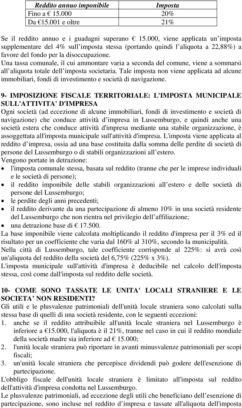 Una tassa comunale, il cui ammontare varia a seconda del comune, viene a sommarsi all aliquota totale dell imposta societaria.