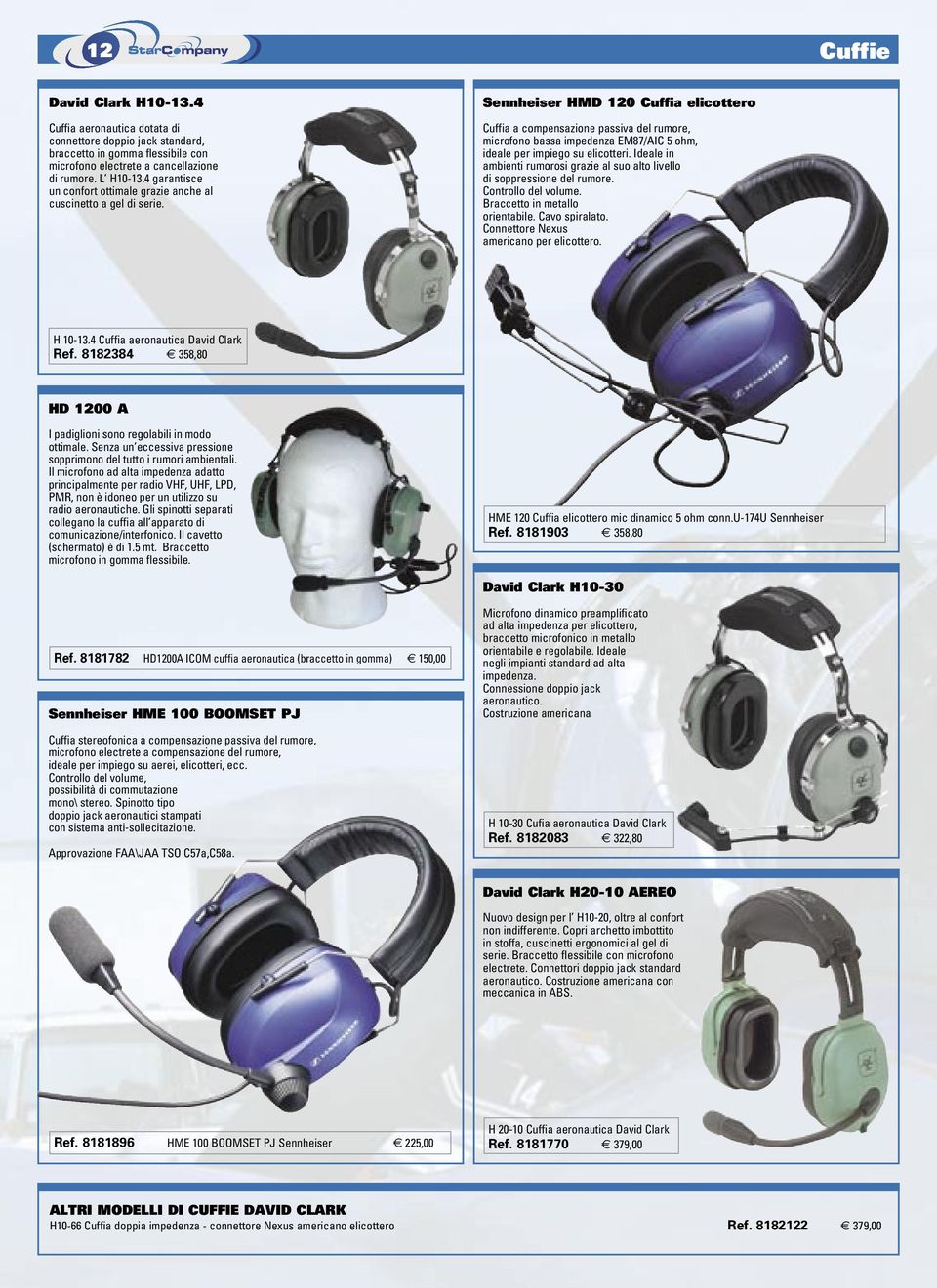 Sennheiser HMD 120 Cuffia elicottero Cuffia a compensazione passiva del rumore, microfono bassa impedenza EM87/AIC 5 ohm, ideale per impiego su elicotteri.