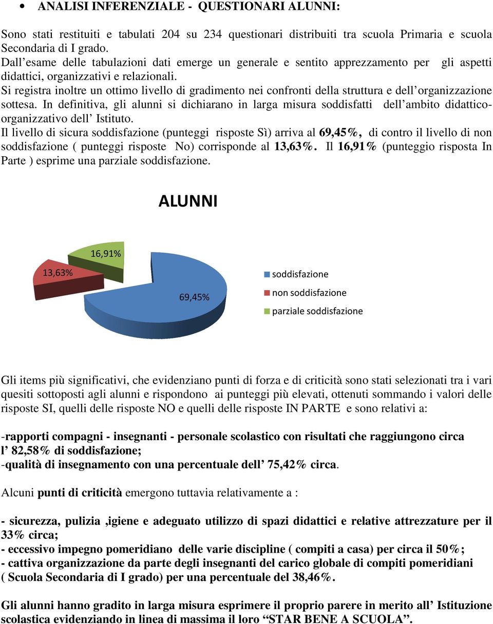 Si registra inoltre un ottimo livello di gradimento nei confronti della struttura e dell organizzazione sottesa.