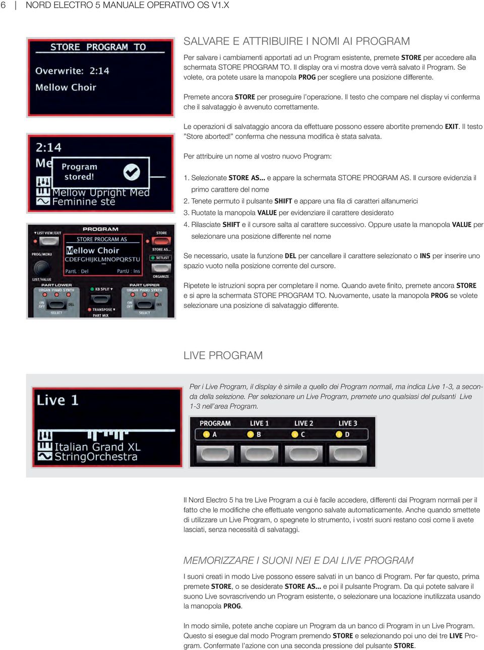 Il display ora vi mostra dove verrà salvato il Program. Se volete, ora potete usare la manopola PROG per scegliere una posizione differente. Premete ancora STORE per proseguire l operazione.