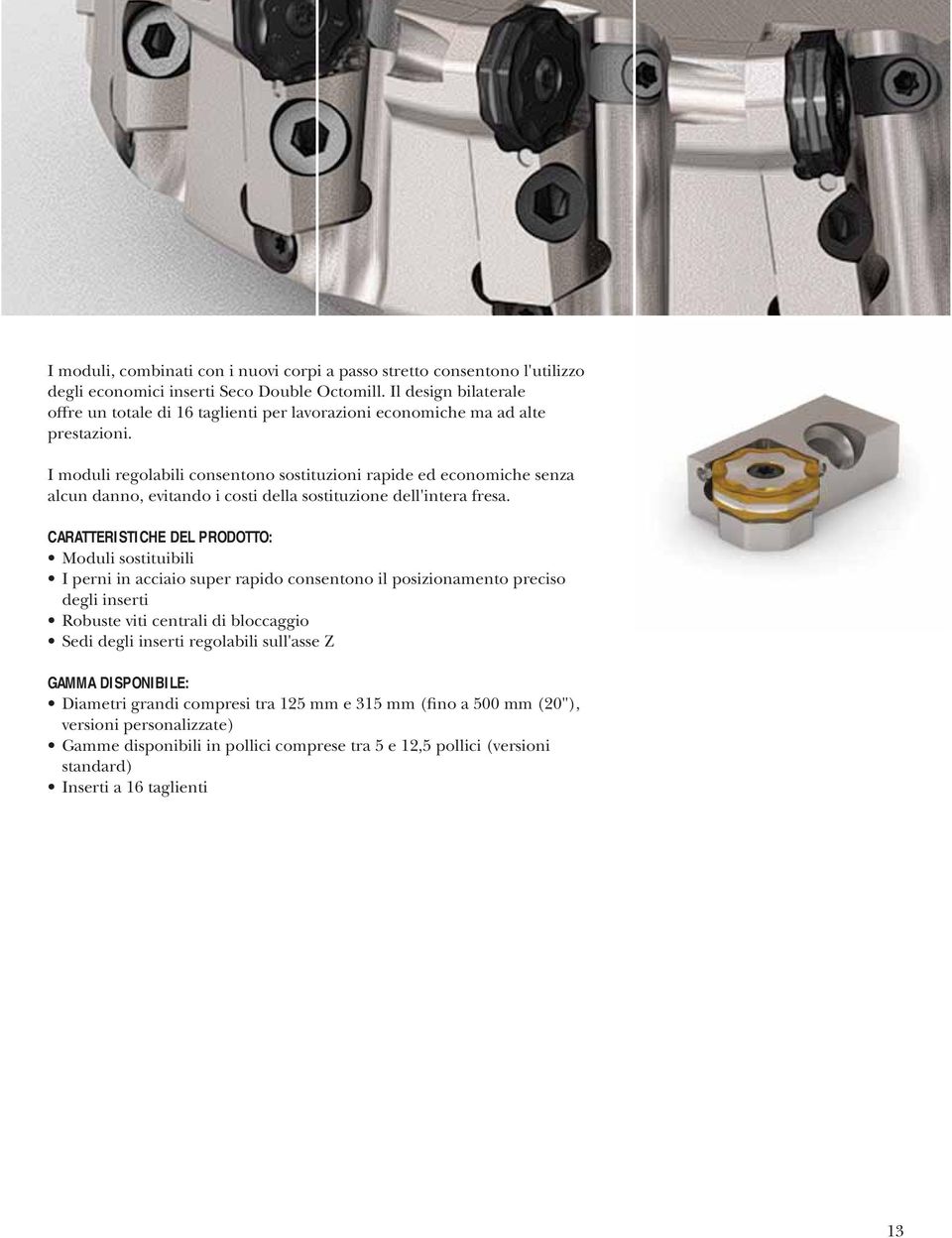 I moduli regolabili consentono sostituzioni rapide ed economiche senza alcun danno, evitando i costi della sostituzione dell'intera fresa.