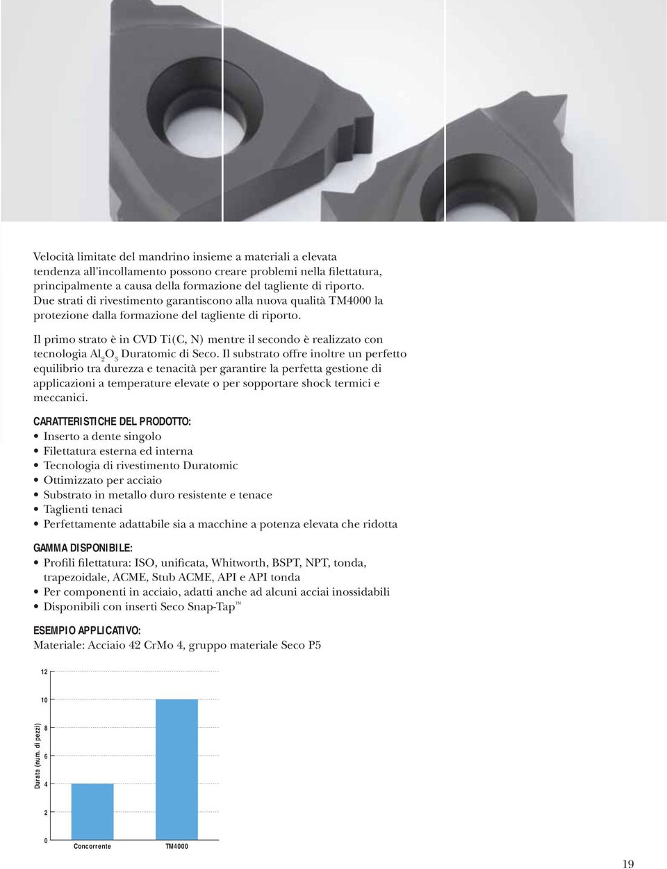 Il primo strato è in CVD Ti(C, N) mentre il secondo è realizzato con tecnologia Al 2 O 3 Duratomic di Seco.