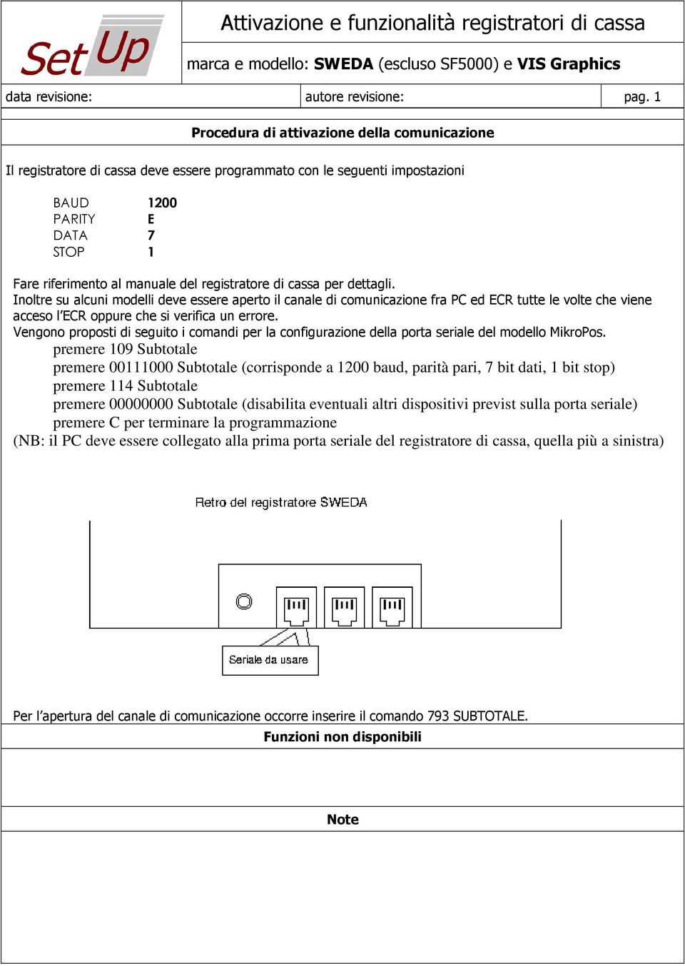 Inoltre su alcuni modelli deve essere aperto il canale di comunicazione fra PC ed ECR tutte le volte che viene acceso l ECR oppure che si verifica un errore.