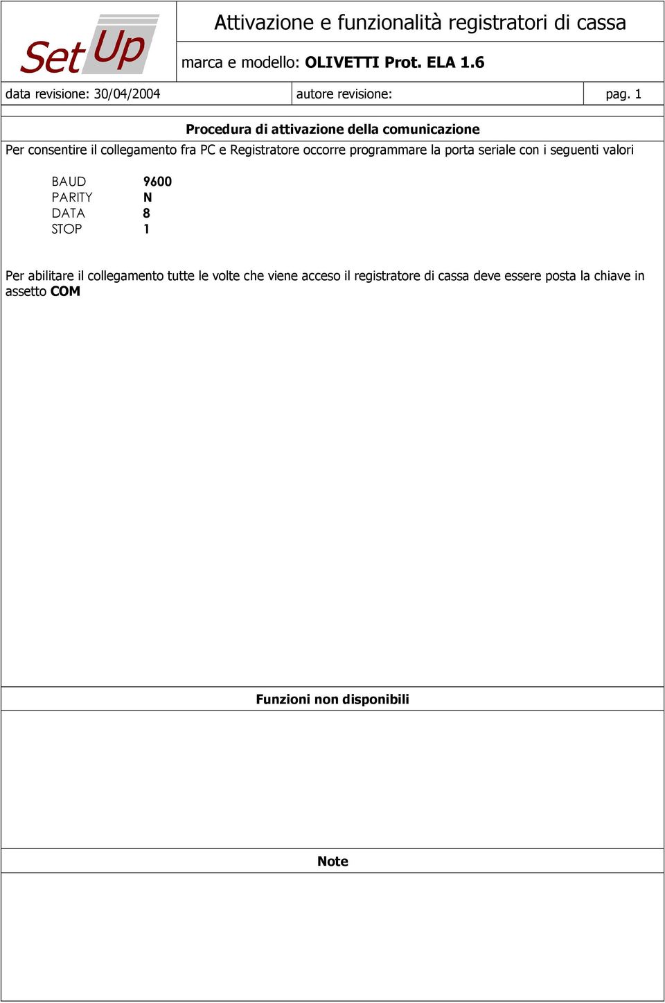 con i seguenti valori BAUD 9600 PARITY N DATA 8 STOP 1 Per abilitare il collegamento tutte