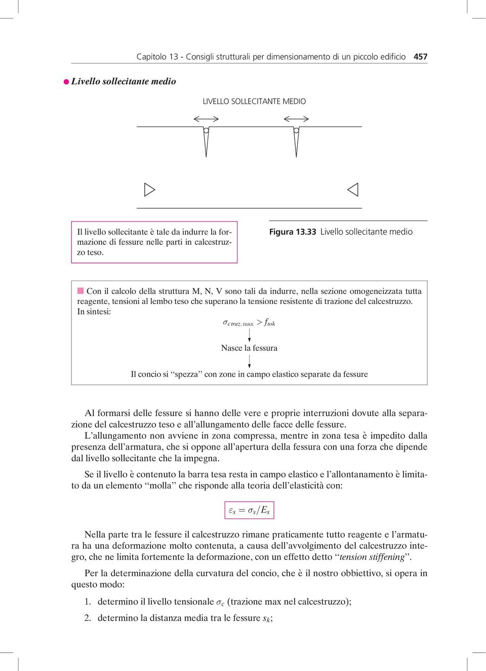 33 Livello sollecitante medio M Con il calcolo della struttura M, N, V sono tali da indurre, nella sezione omogeneizzata tutta reagente, tensioni al lembo teso che superano la tensione resistente di