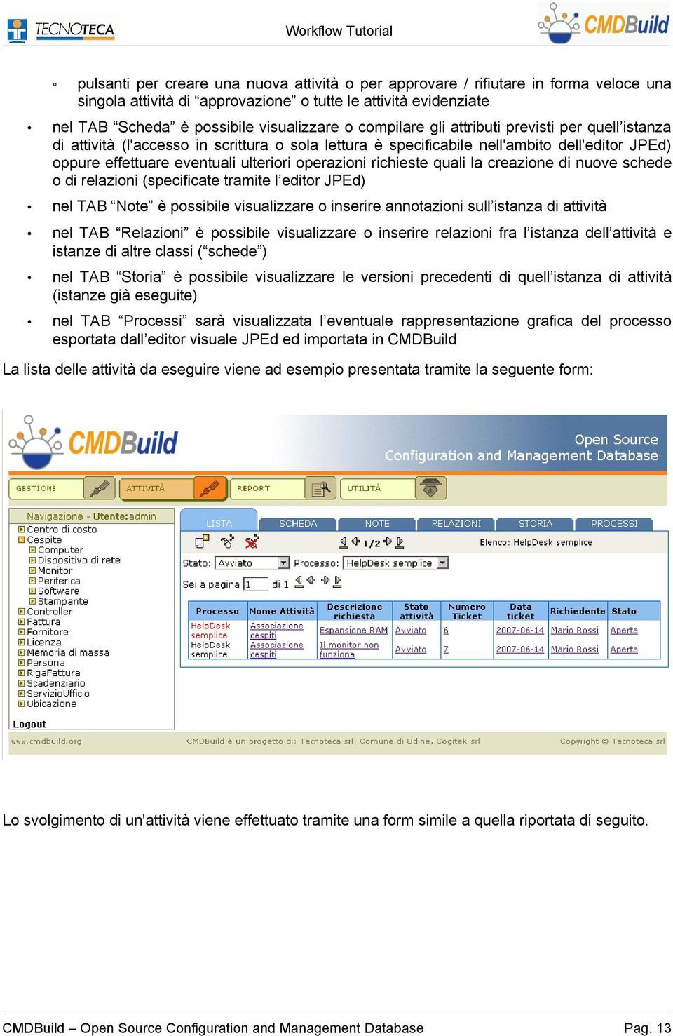 richieste quali la creazione di nuove schede o di relazioni (specificate tramite l editor JPEd) nel TAB Note è possibile visualizzare o inserire annotazioni sull istanza di attività nel TAB Relazioni