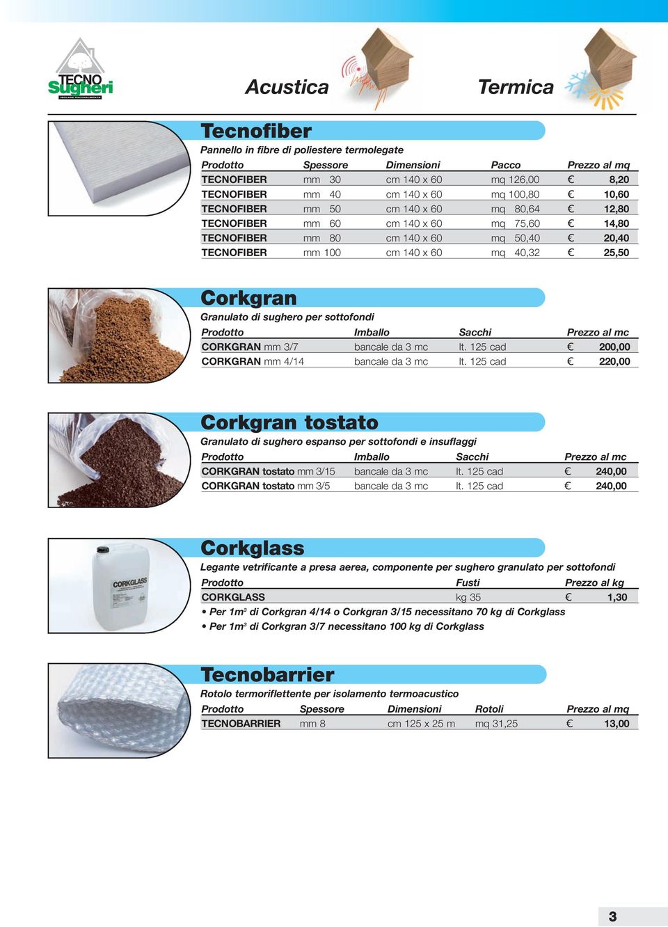 Imballo Sacchi Prezzo al mc CORKGRAN mm 3/7 bancale da 3 mc lt. 125 cad 200,00 CORKGRAN mm 4/14 bancale da 3 mc lt.