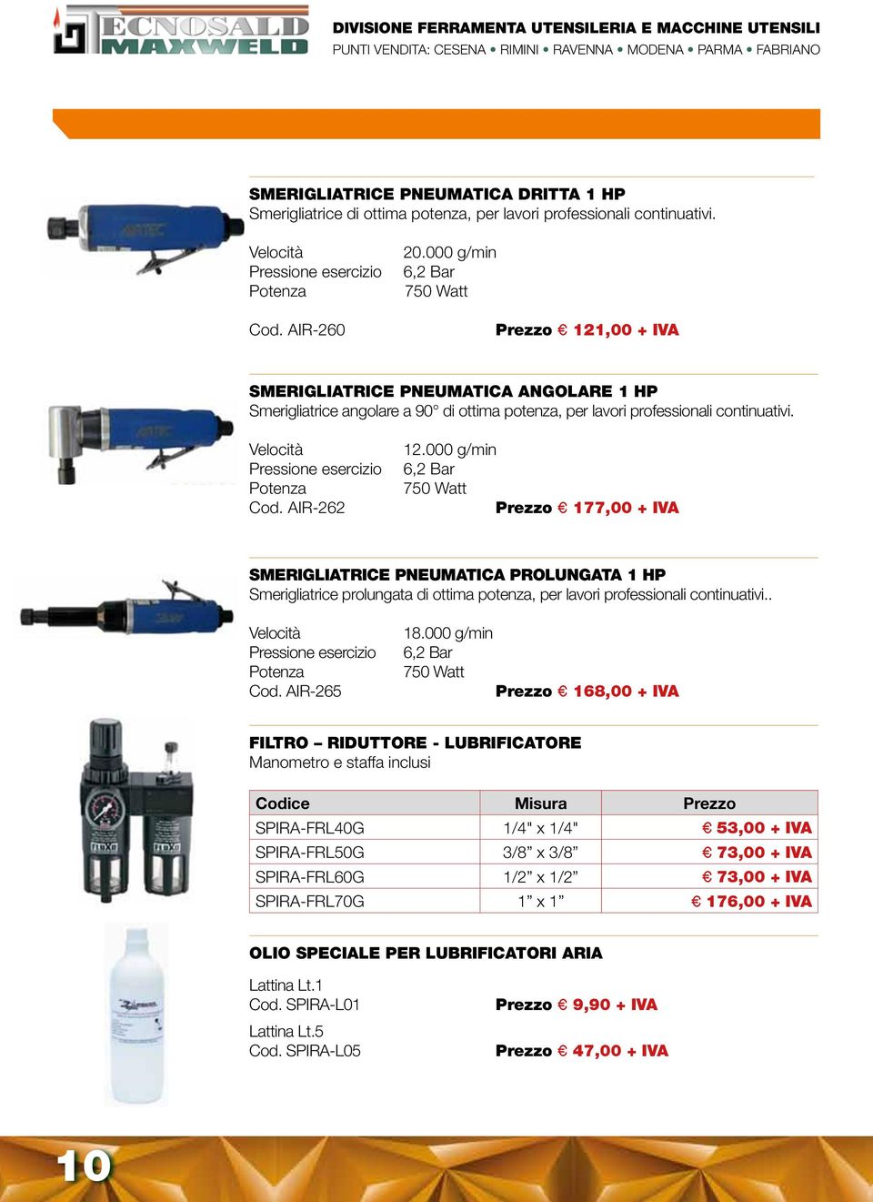 Velocità Pressione esercizio Potenza Cod. AIR-262 12.