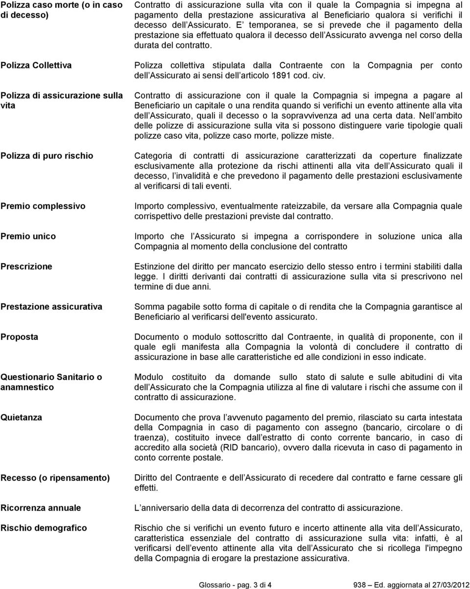 della prestazione assicurativa al Beneficiario qualora si verifichi il decesso dell Assicurato.