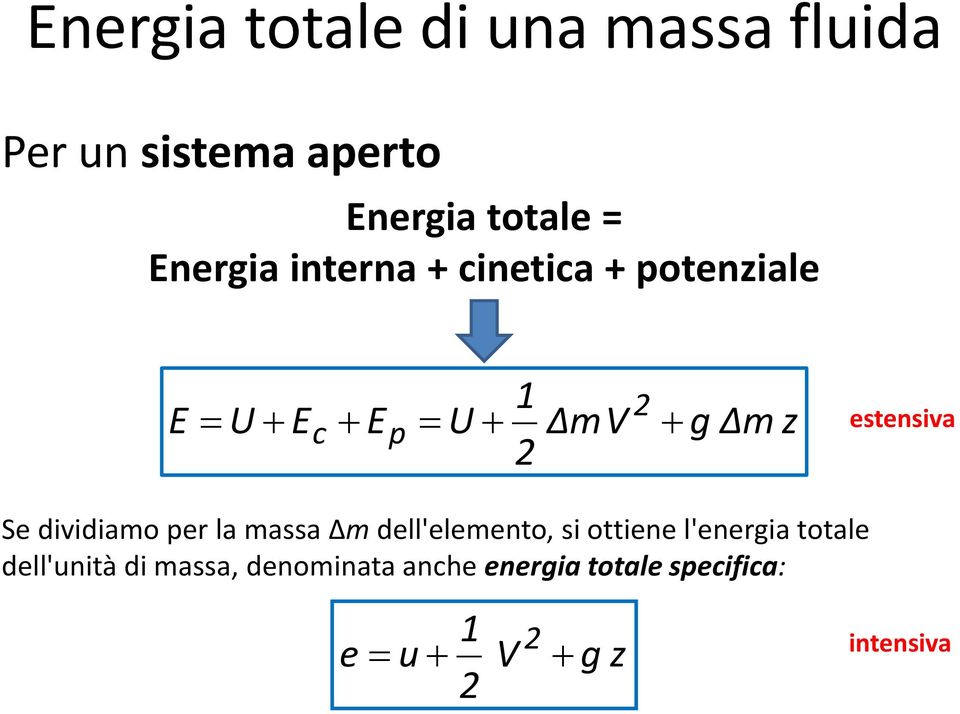 Se dividiamo per la massa m dell'elemento, si ottiene l'energia totale