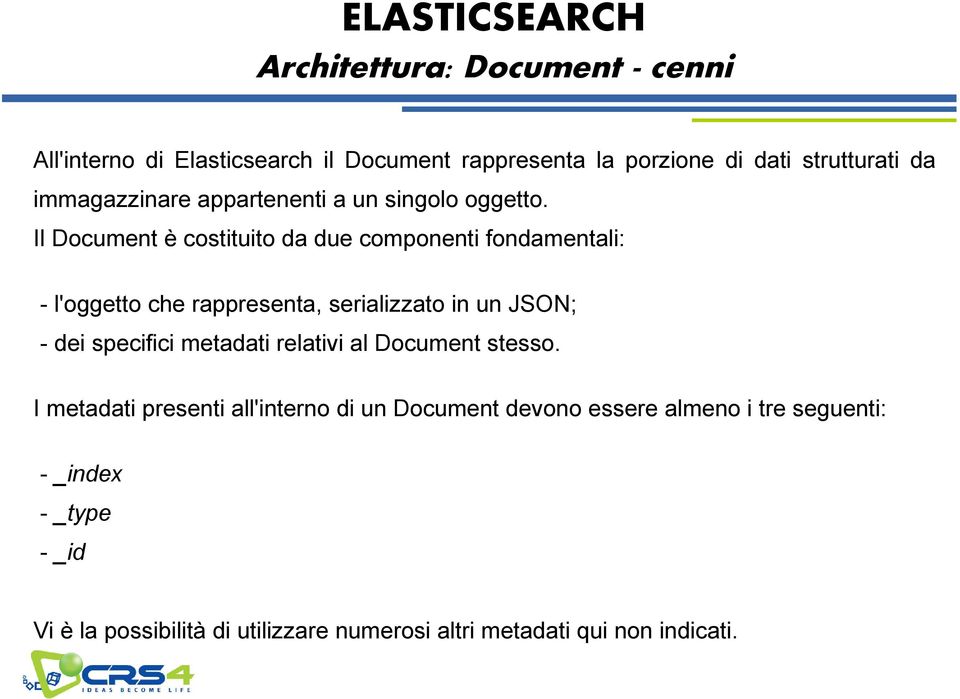 Il Document è costituito da due componenti fondamentali: - l'oggetto che rappresenta, serializzato in un JSON; - dei specifici