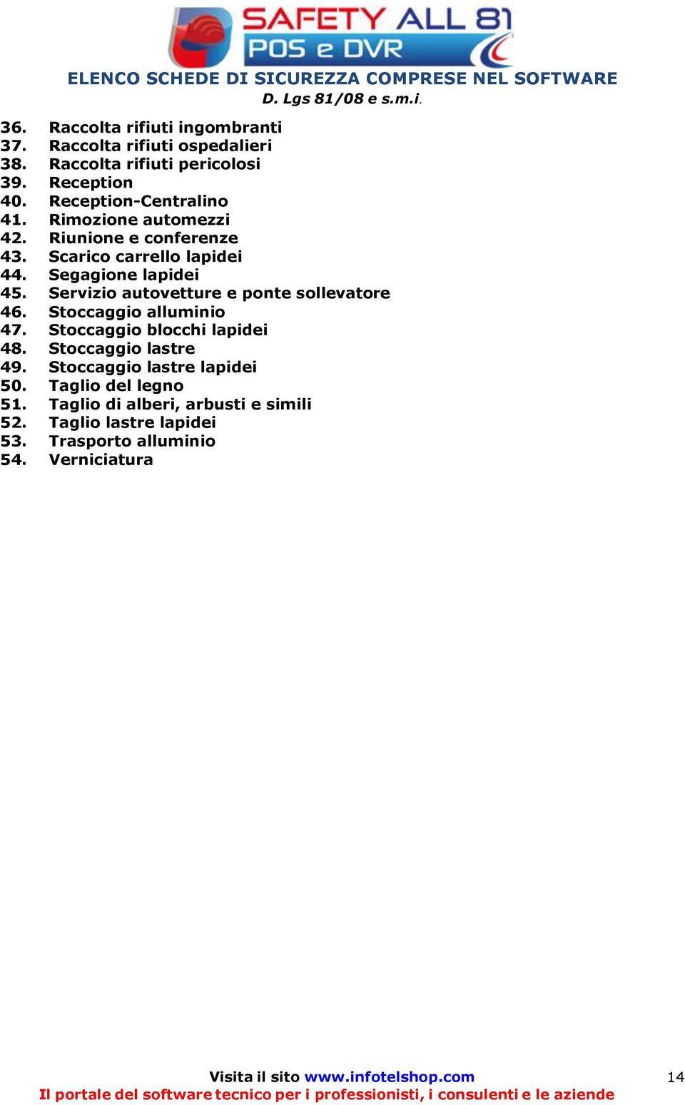 Servizio autovetture e ponte sollevatore 46. Stoccaggio alluminio 47. Stoccaggio blocchi lapidei 48. Stoccaggio lastre 49.