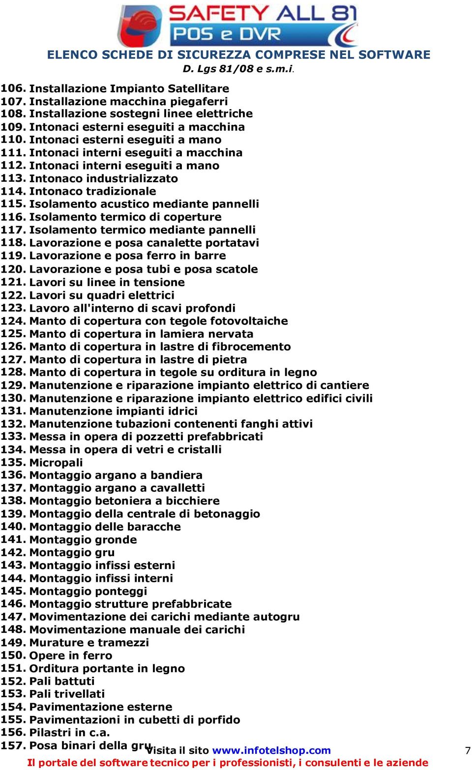 Isolamento acustico mediante pannelli 116. Isolamento termico di coperture 117. Isolamento termico mediante pannelli 118. Lavorazione e posa canalette portatavi 119.