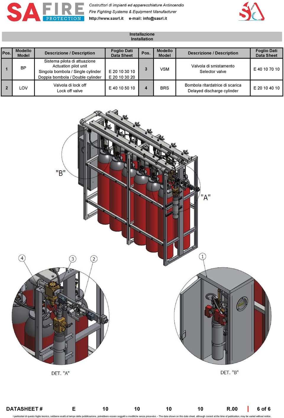 / Single cylinder E 20 10 30 10 Selector valve Doppia bombola / Double cylinder E 20 10 30 20 Valvola di lock off Lock off valve E 40