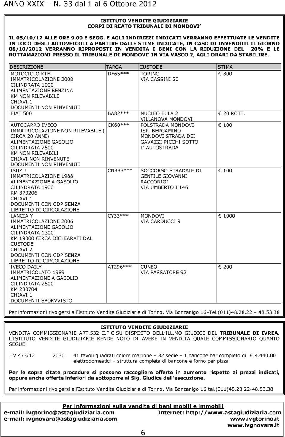 LA RIDUZIONE DEL 20% E LE ROTTAMAZIONI PRESSO IL TRIBUNALE DI MONDOVI IN VIA VASCO 2, AGLI ORARI DA STABILIRE.