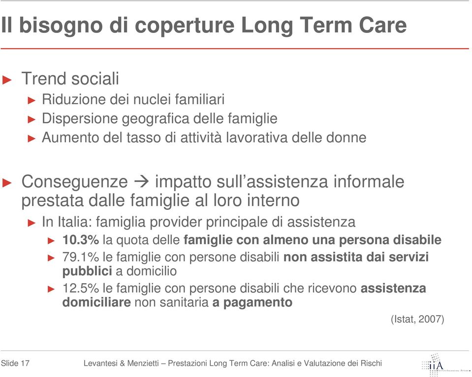 principale di assistenza 10.3% la quota delle famiglie con almeno una persona disabile 79.