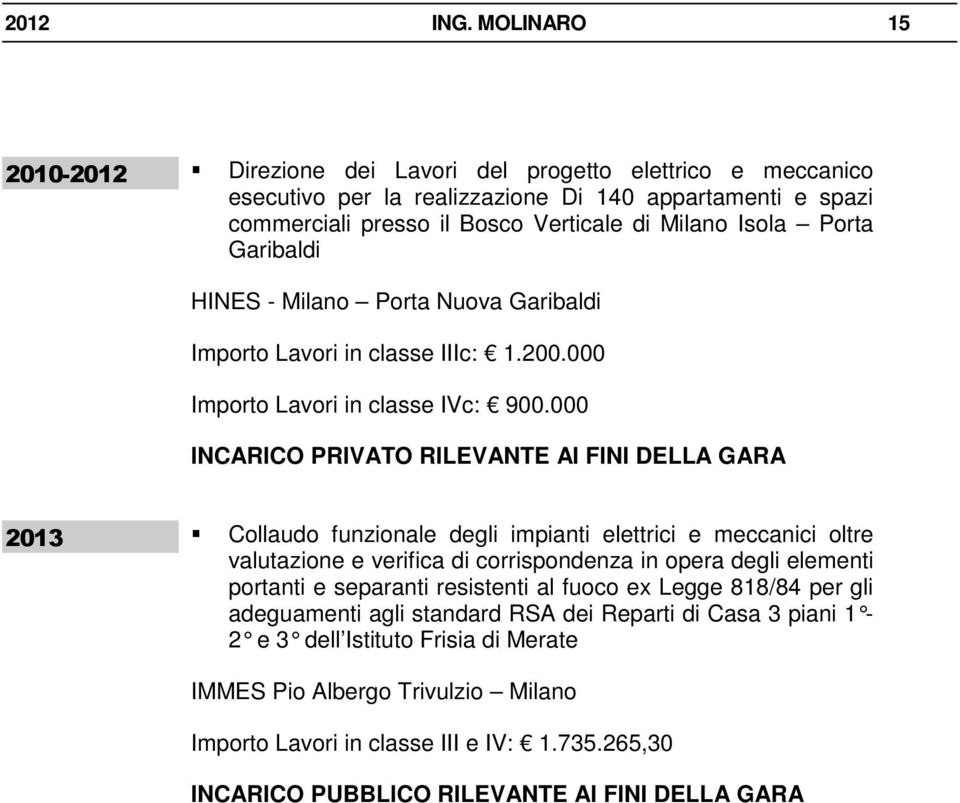 Garibaldi HINES - Milano Porta Nuova Garibaldi Importo Lavori in classe IIIc: 1.200.000 Importo Lavori in classe IVc: 900.