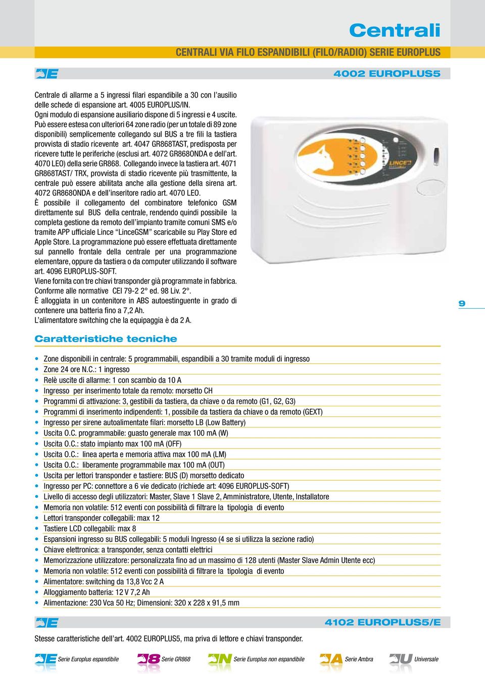 Può essere estesa con ulteriori 64 zone radio (per un totale di 89 zone disponibili) semplicemente collegando sul BUS a tre fili la tastiera provvista di stadio ricevente art.