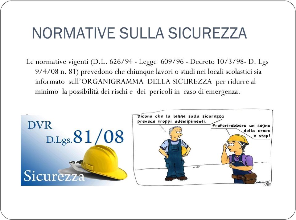 81) prevedono che chiunque lavori o studi nei locali scolastici sia