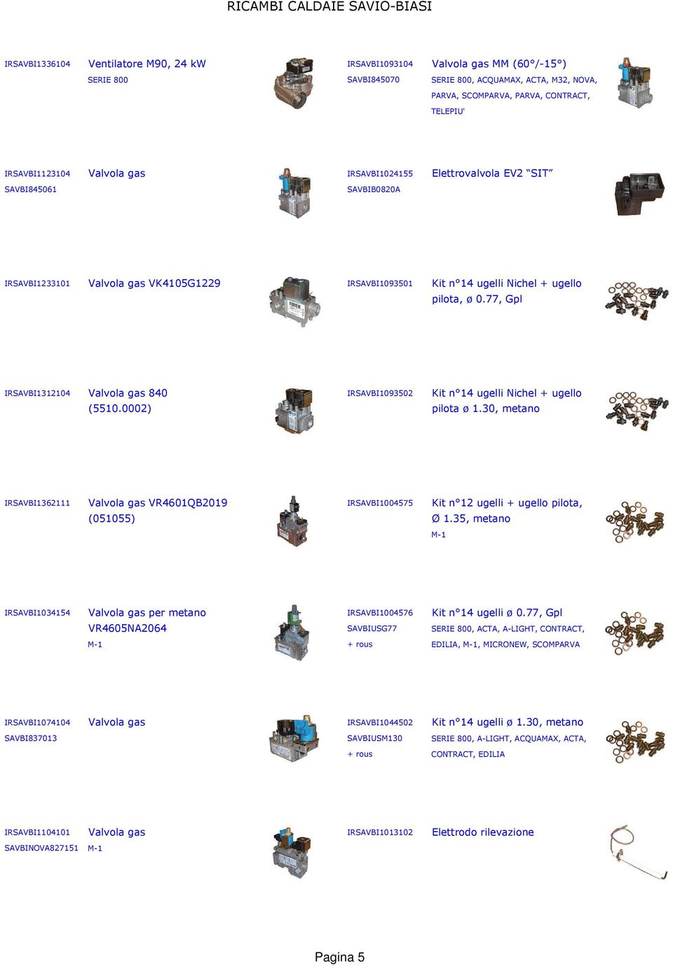 77, Gpl IRSAVBI1312104 Valvola gas 840 IRSAVBI1093502 (5510.0002) IRSAVBI1362111 Valvola gas VR4601QB2019 Kit n 14 ugelli Nichel + ugello pilota ø 1.