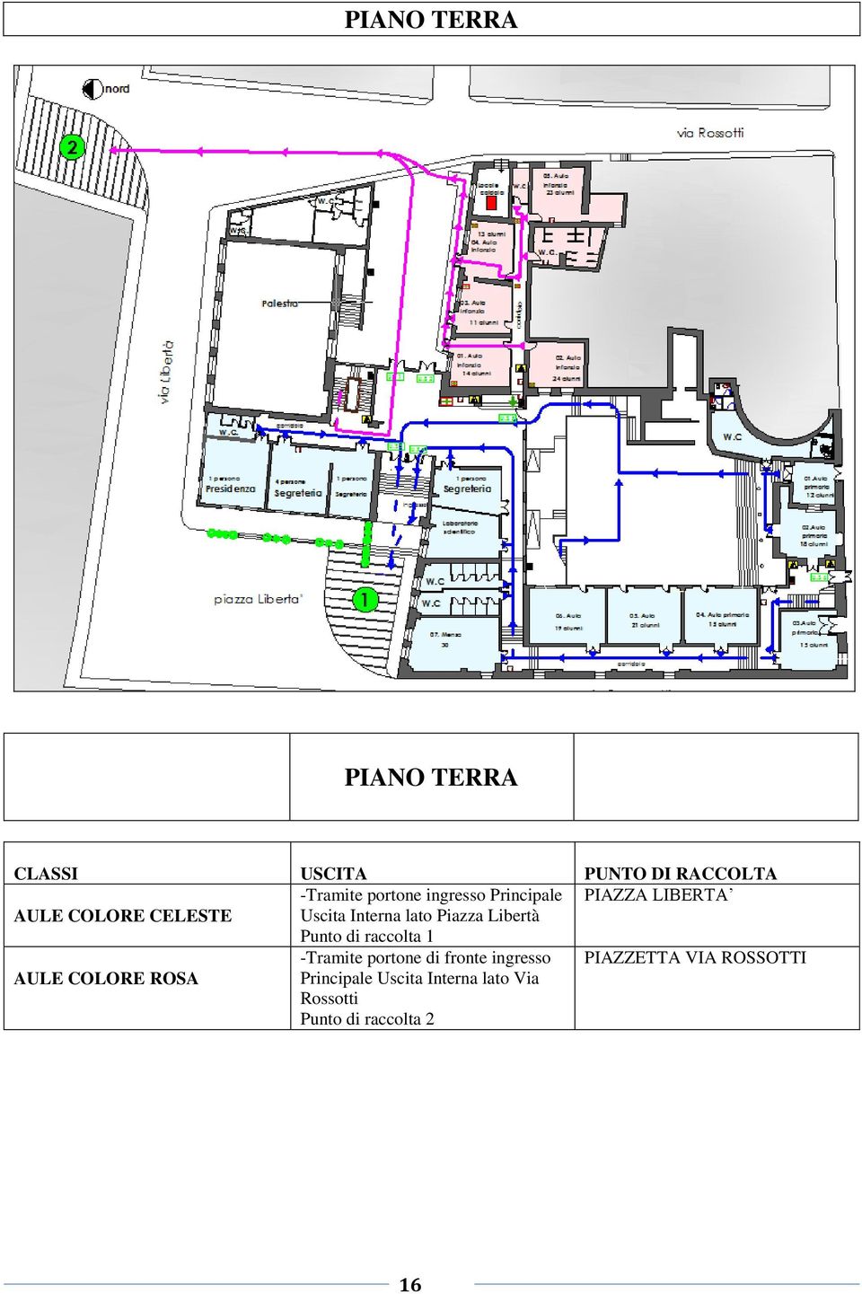 Punto di raccolta 1 AULE COLORE ROSA -Tramite portone di fronte ingresso